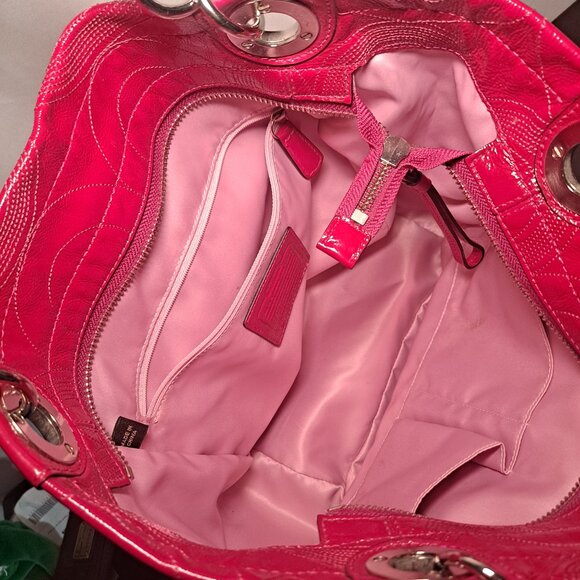 COACH Alex OP Signature Stitch Patent Leather Duffle Tote Pink Coral 14265 - Picture 5 of 6